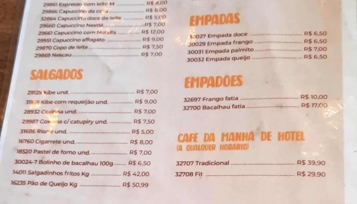 Paraibano Padaria -  Cardapio - Paraíba Do Sul