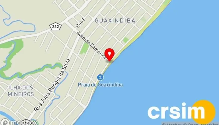 mapa de Praia de Guaxindiba Praia em São Francisco de Itabapoana