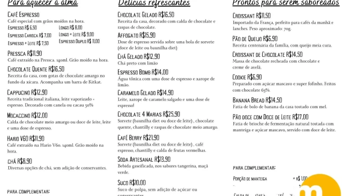 Quatro Marias Boulangerie -  Cardapio - Itatiaia
